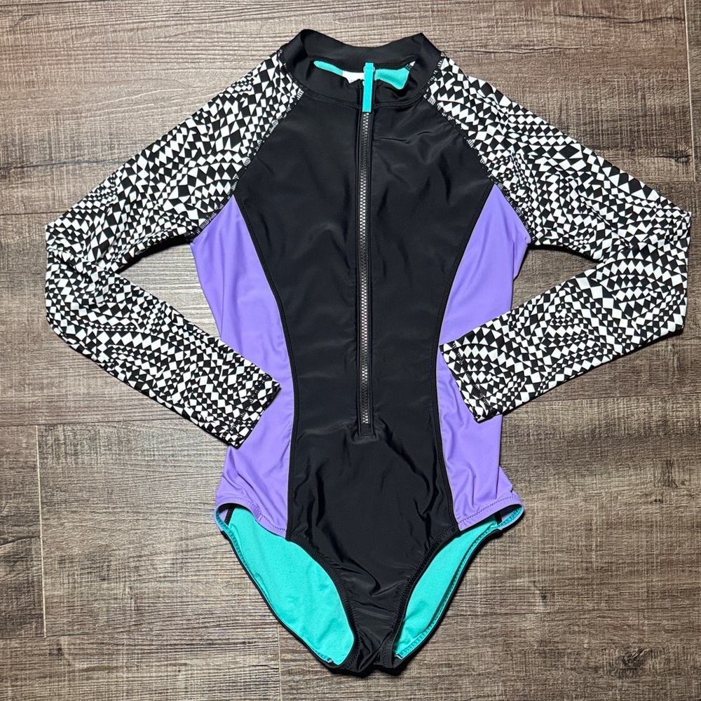 Speedo Black and Purple Long Sleeve Swimsuit